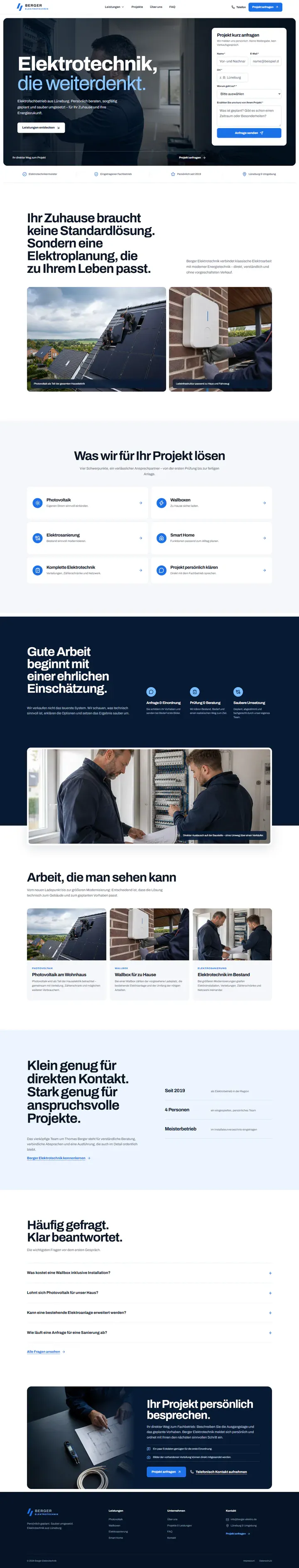 Vollständige Desktop-Startseite des Designbeispiels Berger Elektrotechnik