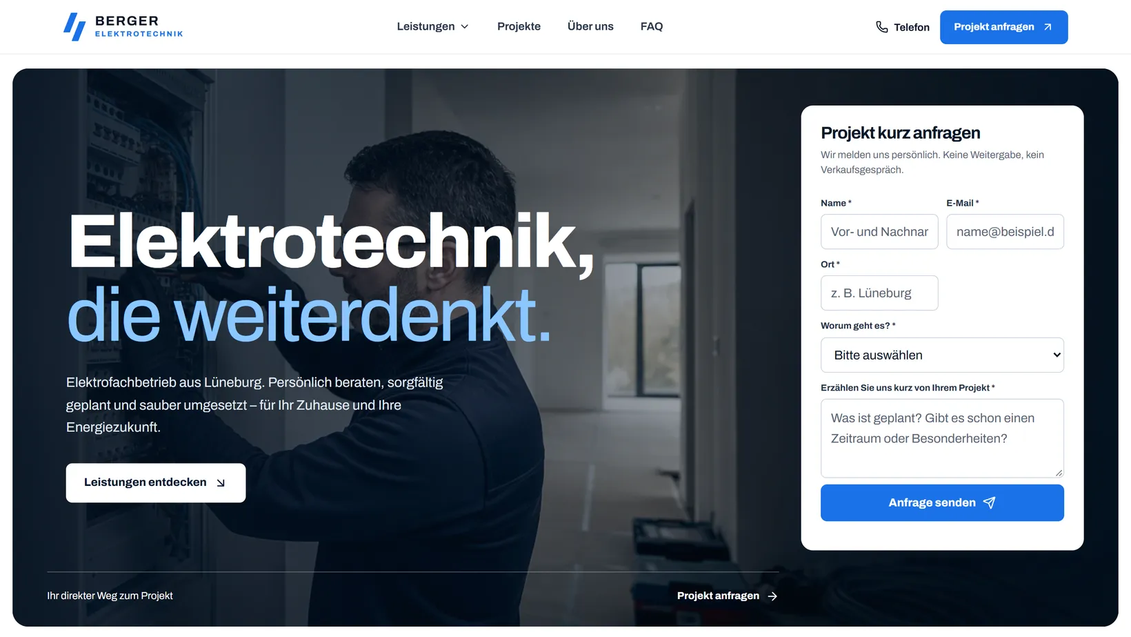 Desktop-Startseite des Designbeispiels Berger Elektrotechnik