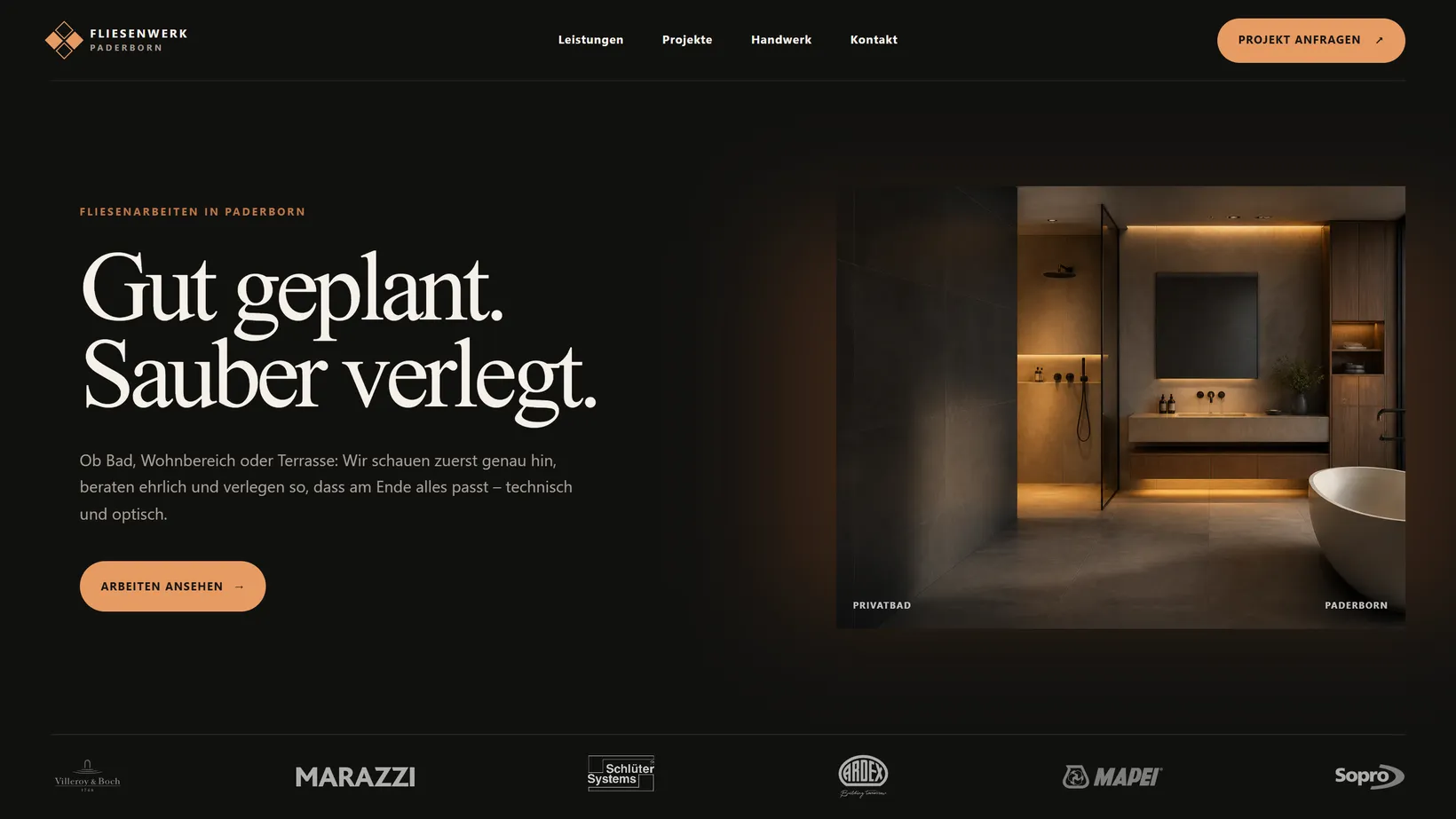 Desktop-Startseite des Designbeispiels Fliesenwerk Paderborn