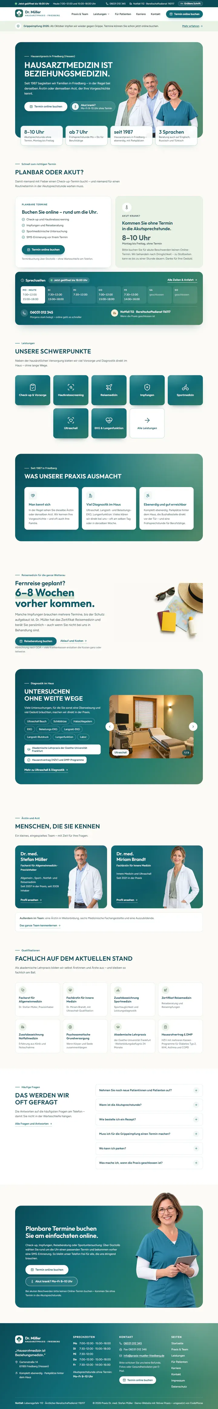 Vollständige Desktop-Startseite des Designbeispiels Hausarztpraxis Dr. Müller