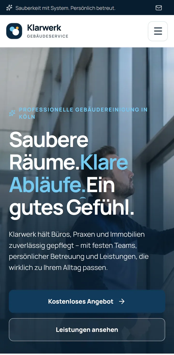 Mobile Demo-Ansicht einer Gebäudereinigungs-Webseite