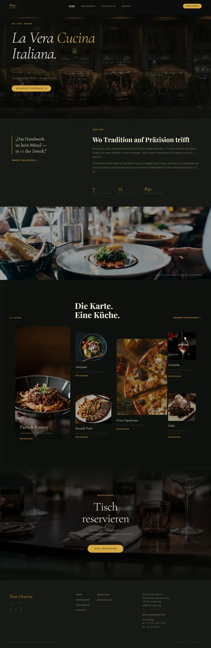 Vollständige Desktop-Startseite des Designbeispiels Neo Osteria