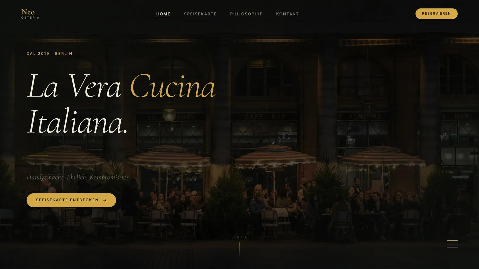 Desktop-Startseite des Designbeispiels Neo Osteria